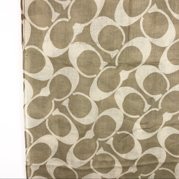 Coach Silk & Wool Signature Pattern C Tan & Cream Fringe Trim - Picture 5 of 13